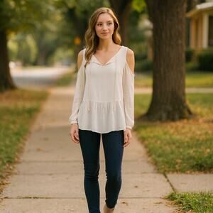 Harlowe Graham Top Cold Shoulder Satin Peplum